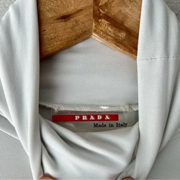 PRADA Red Tab Nylon Turtleneck with Zipper Pocket in White Size S - Picture 3 of 8